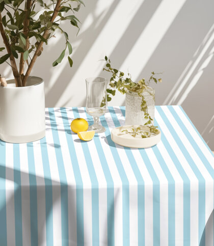 Eckige Tischdecke 100% Baumwolle - blaue Streifen
