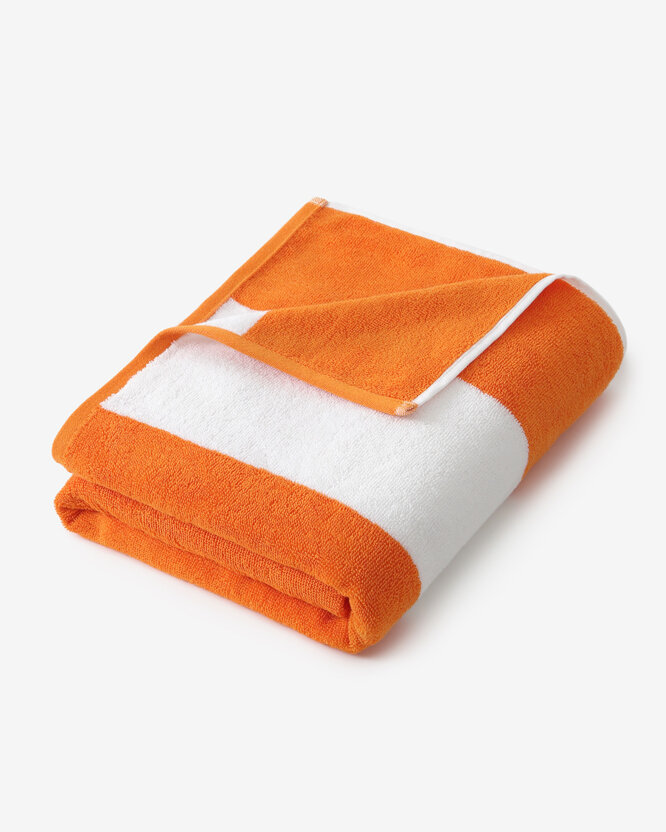 Strandtuch – Neonorange mit weißen Streifen