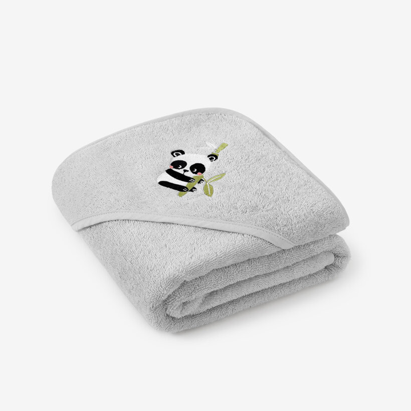 Frottee Babybadetuch mit Kapuze - Panda auf Hellgrau