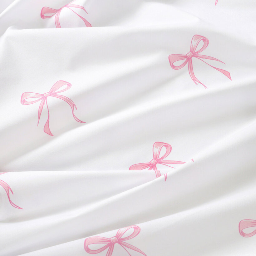 Spannbettlaken aus Baumwolle - rosa Schleifen