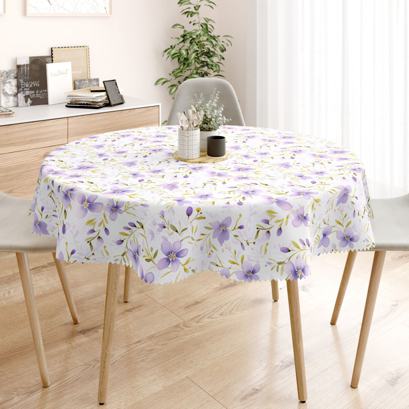 Runde Tischdecke Teflon - Veilchenblüten