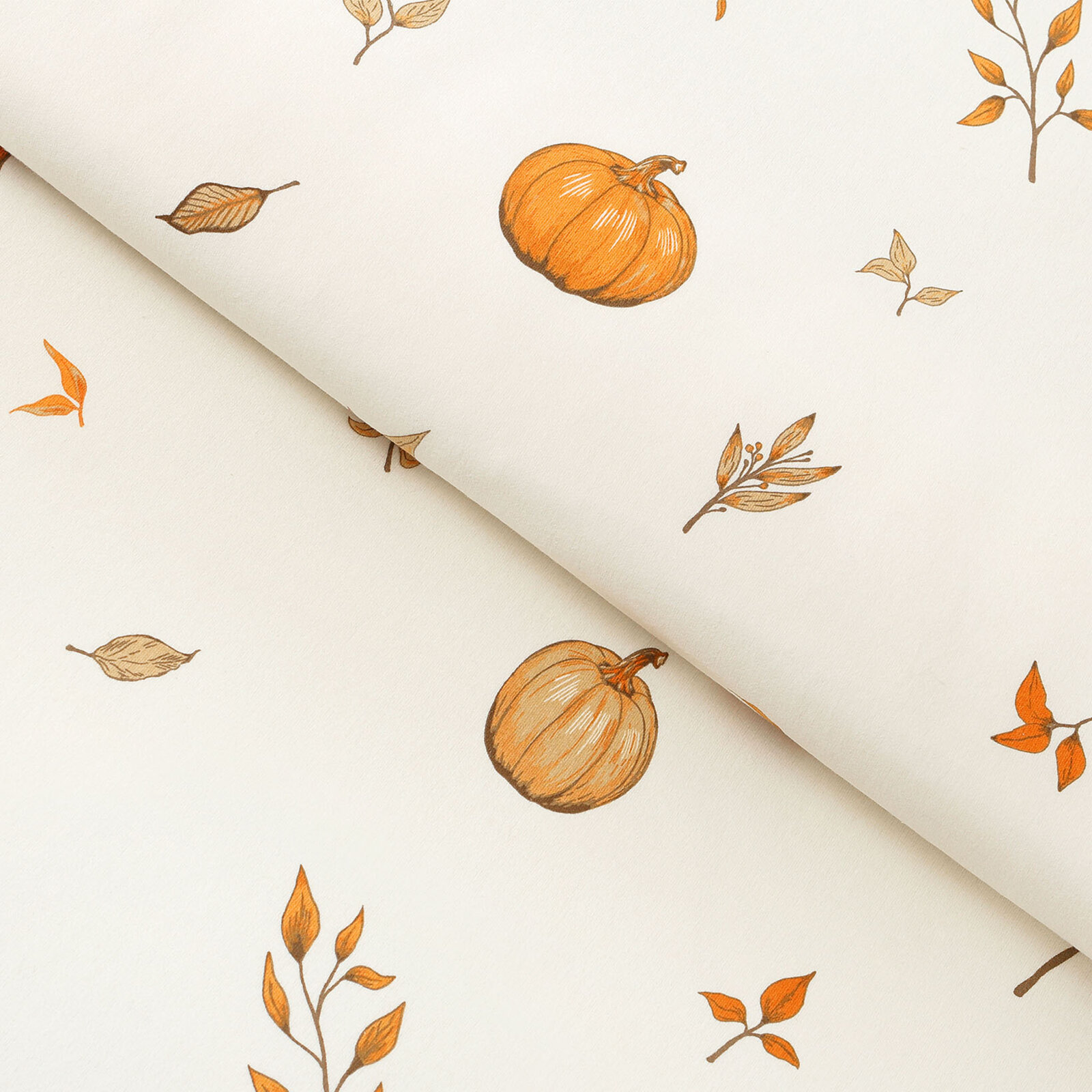 Baumwollstoff - Herbstkürbisse und Blätter
