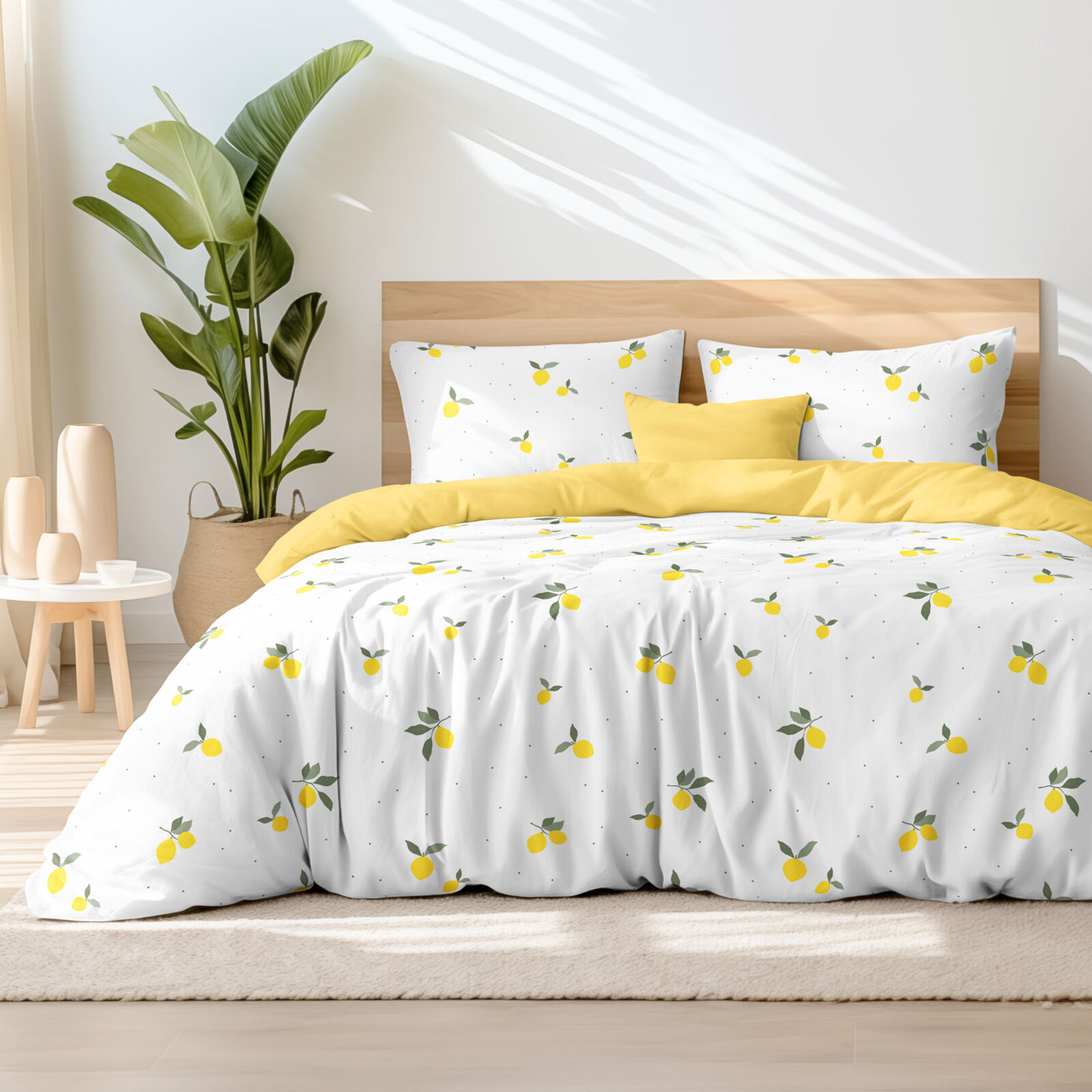 Bettwäsche aus Baumwolle Duo - Zitronen mit gelb