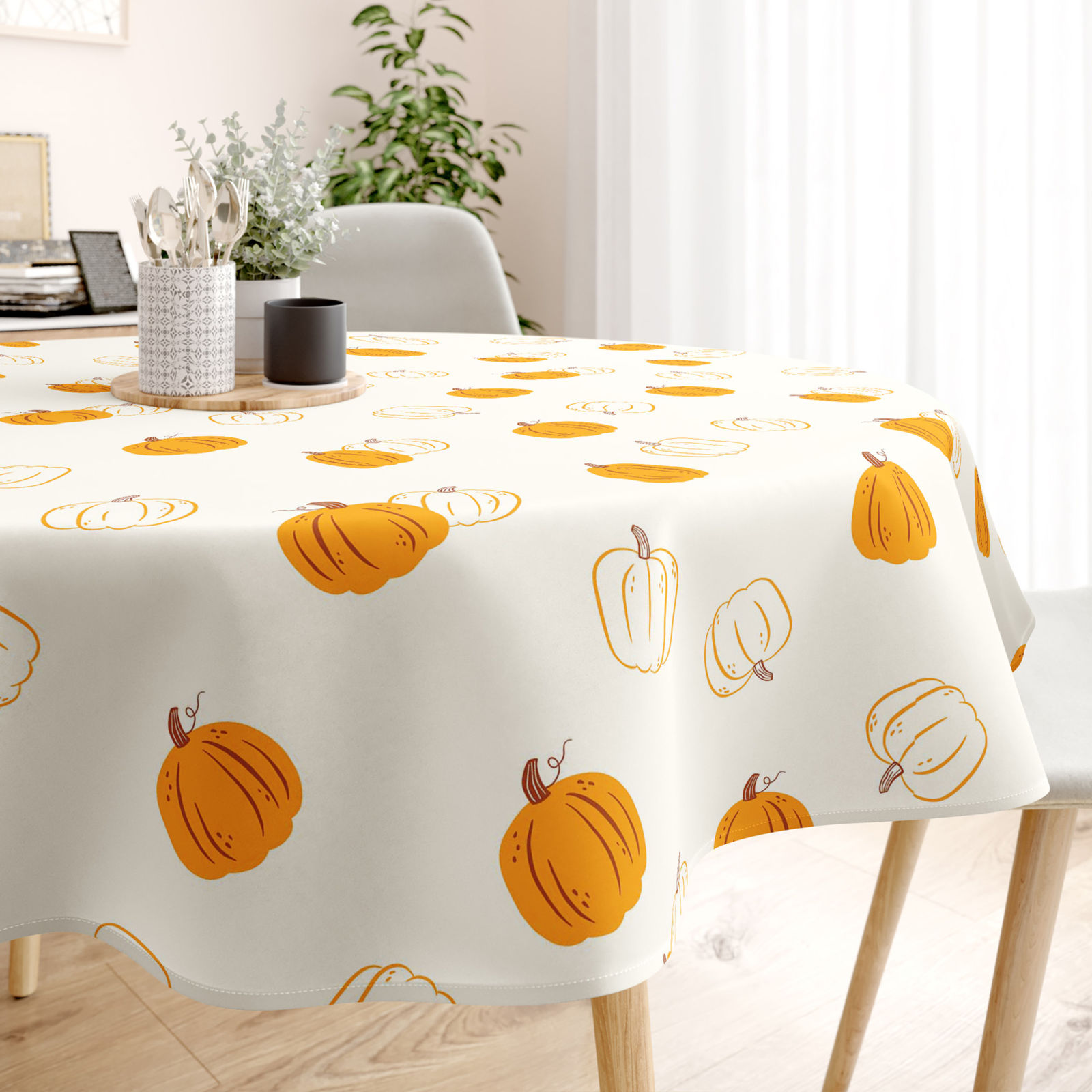 Runde Tischdecke 100% Baumwolle - Herbstkürbis
