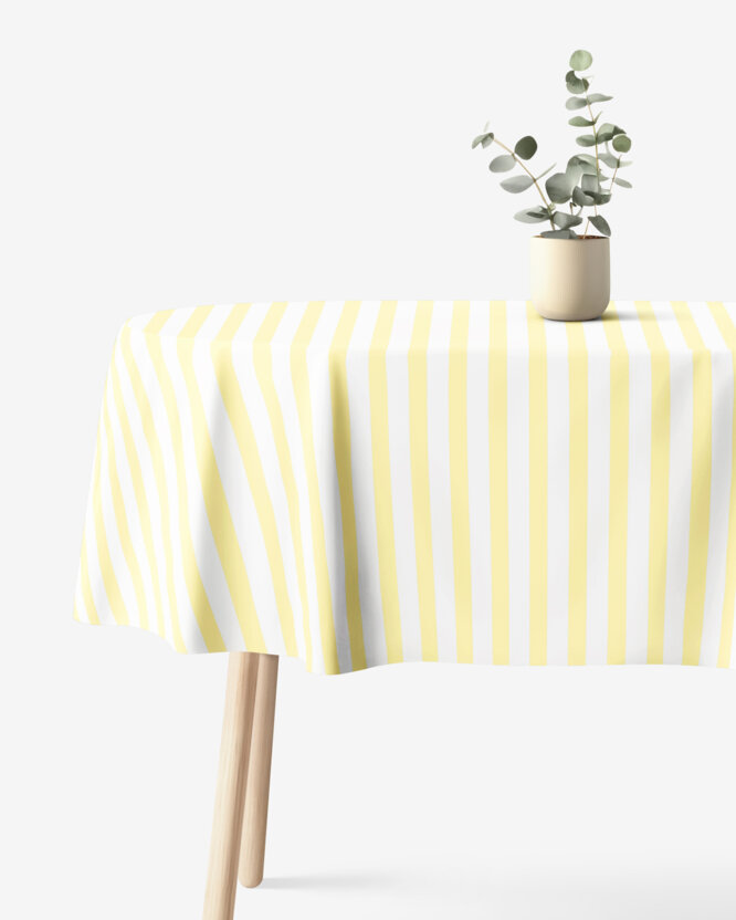Ovale Tischdecke aus 100% Baumwolle - gelbe Streifen