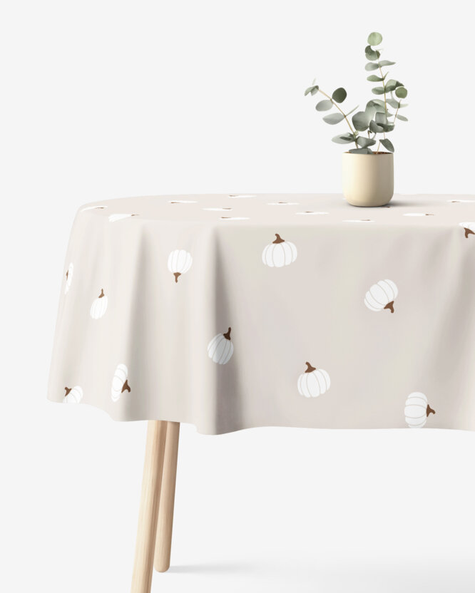 Ovale Tischdecke aus 100% Baumwolle - Kürbisse auf Creme