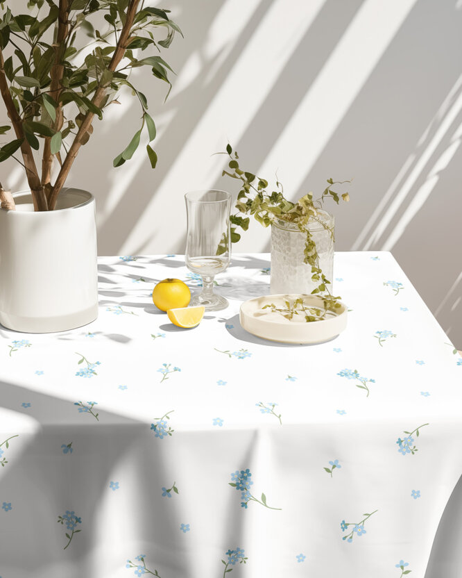 Eckige Tischdecke 100% Baumwolle - Vergissmeinnicht
