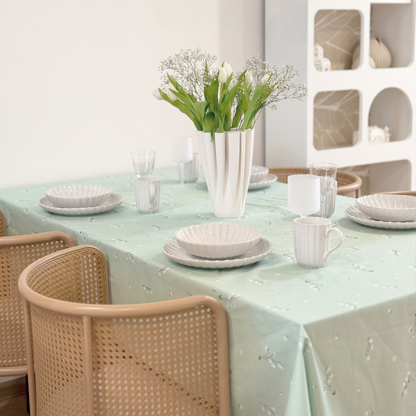 Eckige Tischdecke 100% Baumwolle - Maiglöckchen