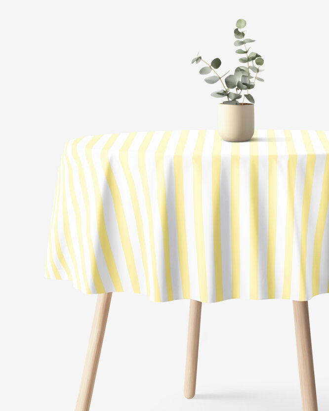 Runde Tischdecke 100% Baumwolle - gelbe Streifen