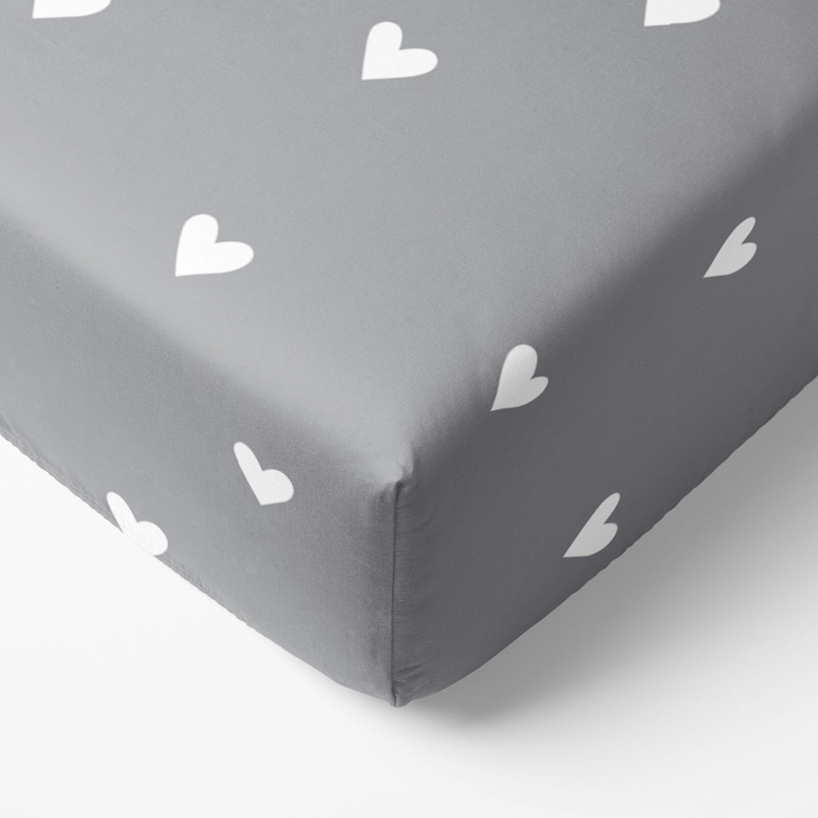 Spannbettlaken aus Baumwolle - Herzchen auf Grau