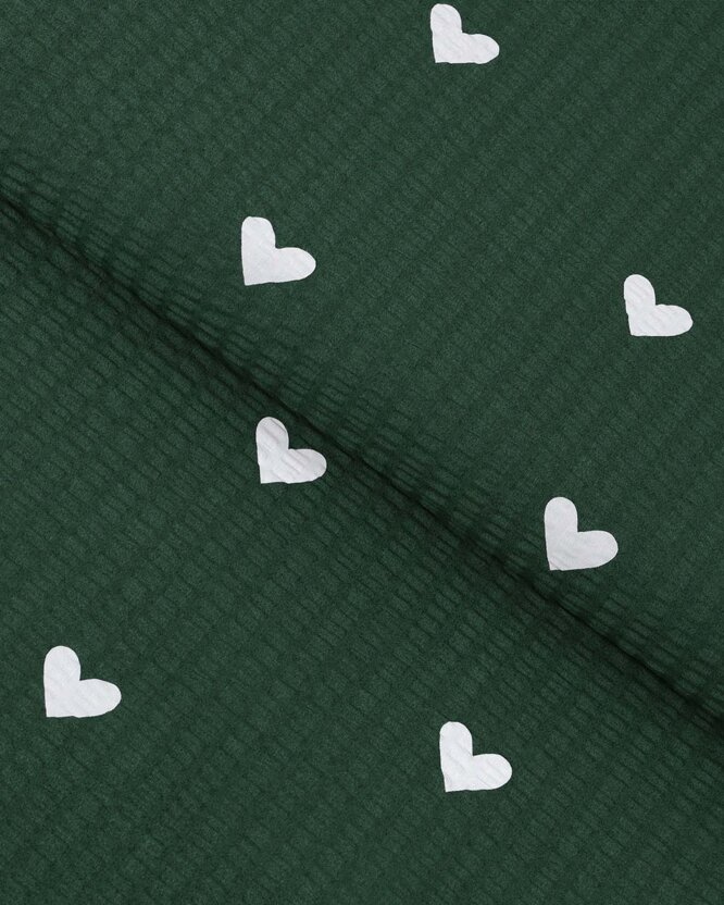 Weihnachtlicher Seersucker - Herzchen auf Dunkelgrün