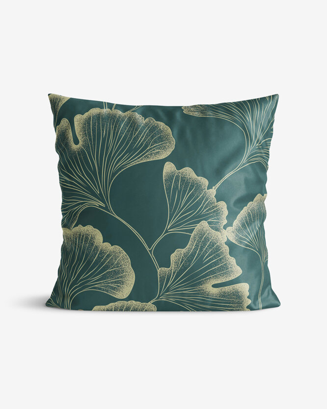 Kissenbezug aus Mako-Satin - Ginkgoblätter auf Dunkelgrün