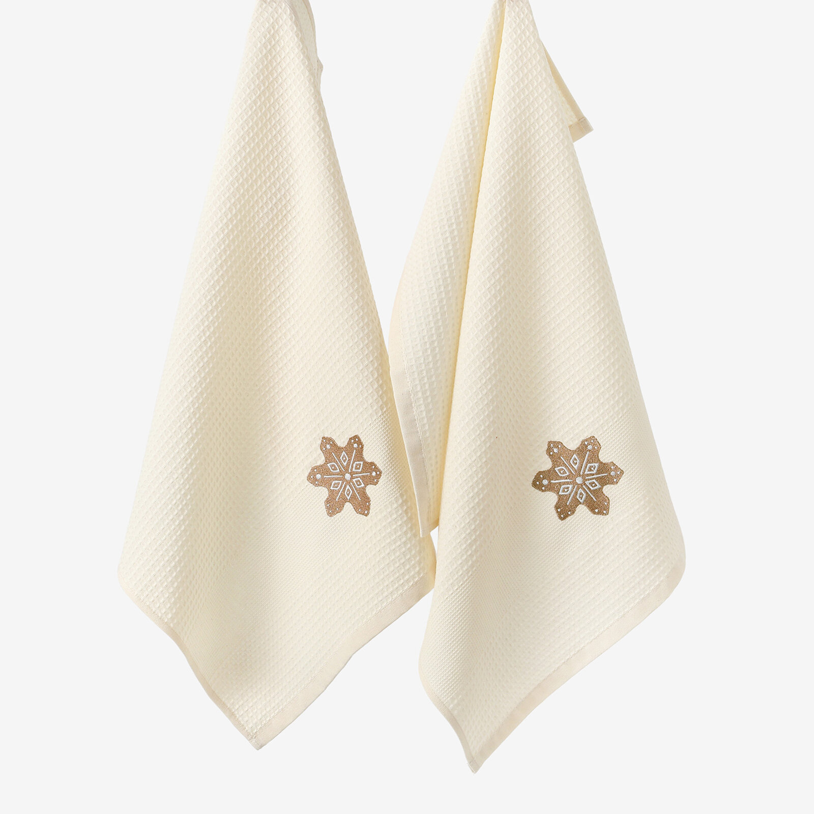 Waffel-Geschirrtuch mit Stickerei - Lebkuchen auf Creme