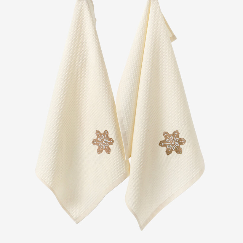 Waffel-Geschirrtuch mit Stickerei - Lebkuchen auf Creme