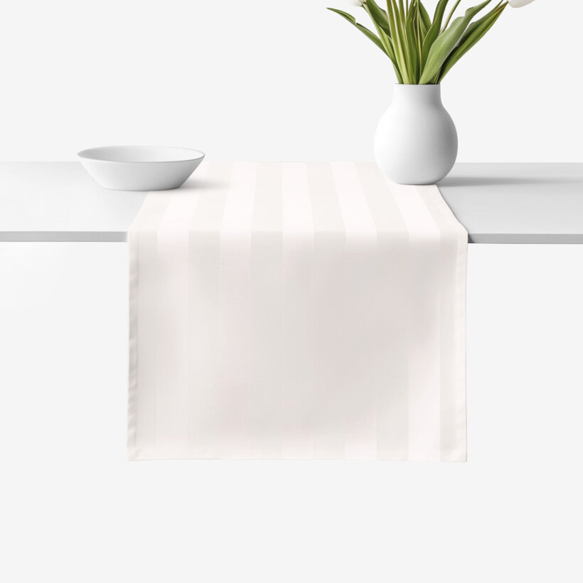 Festliche Damast-Tischläufer - creme Streifen mit Satin-Glanz
