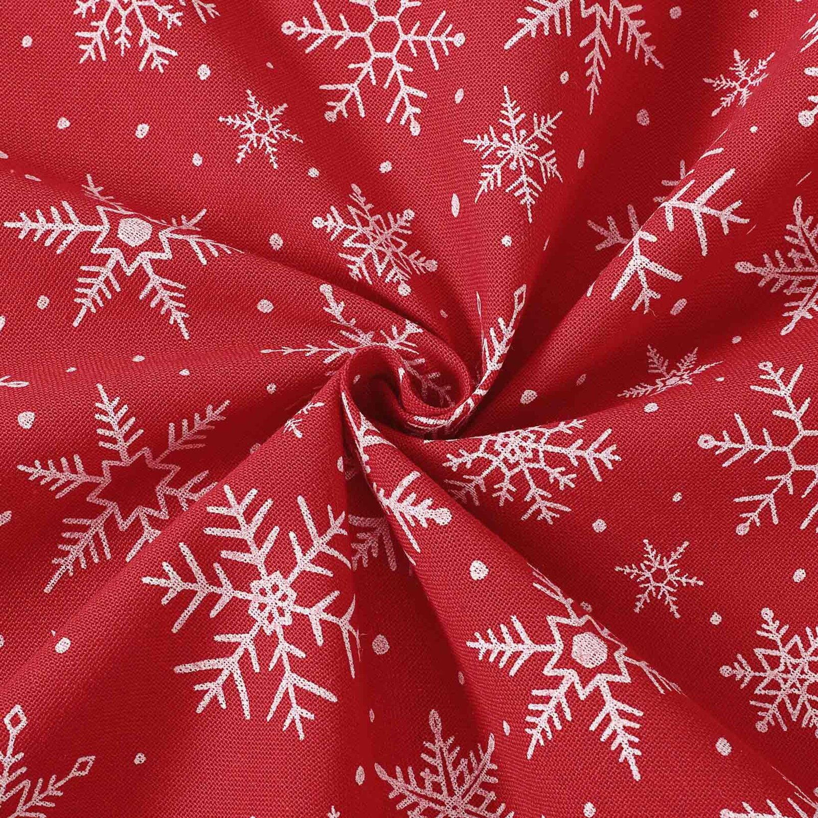 Weihnachtsstoff Valencia - Weiße Flocken auf Rot