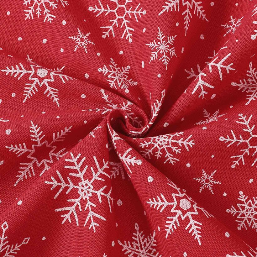 Weihnachtsstoff Valencia - Weiße Flocken auf Rot