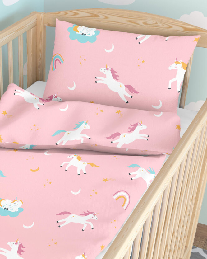 Bettwäsche für Babybetten aus Baumwolle - Lustige Einhörner