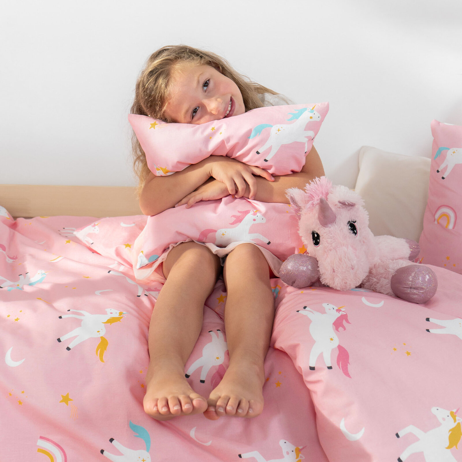 Kinder-Kissenbezug aus Baumwolle - Lustige Einhörner