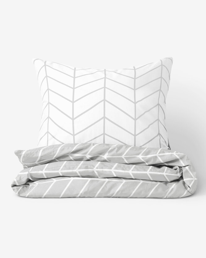 Bettwäsche aus Baumwolle - Zickzack auf Weiß mit Grau