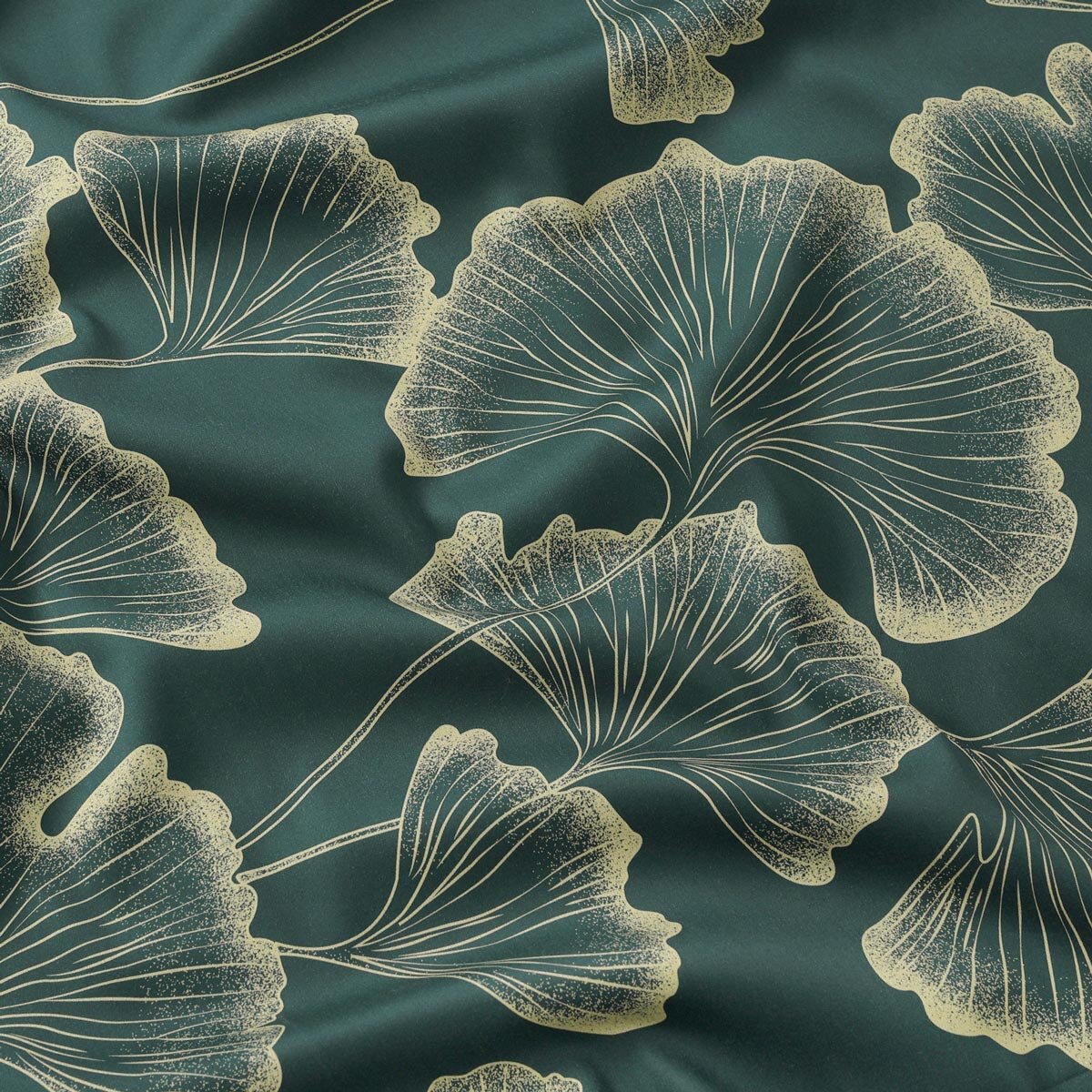 Mako-Satin - Ginkgoblätter auf Dunkelgrün