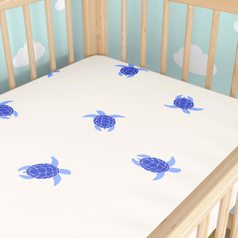 Spannbetttuch aus Baumwolle für Babybetten - Meeresschildkröten