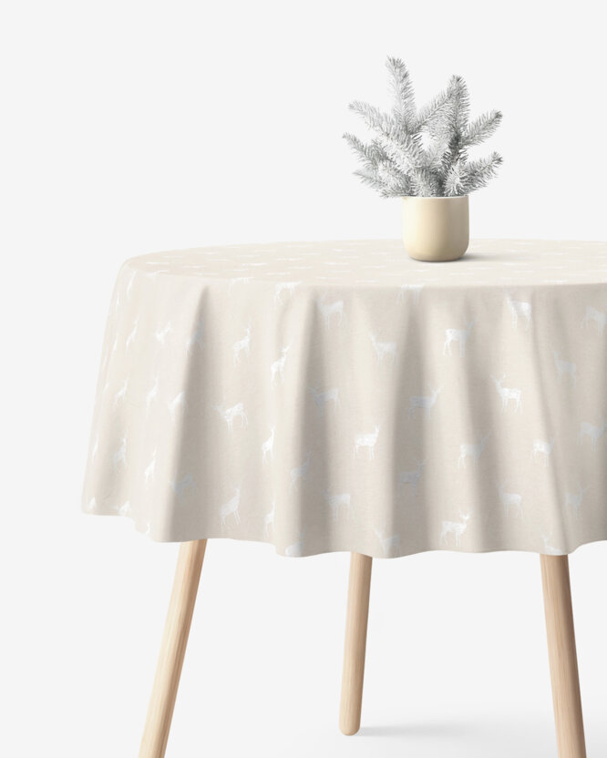 Weihnacht Runde Tischdecke Natura - Hirsche auf natürlichem