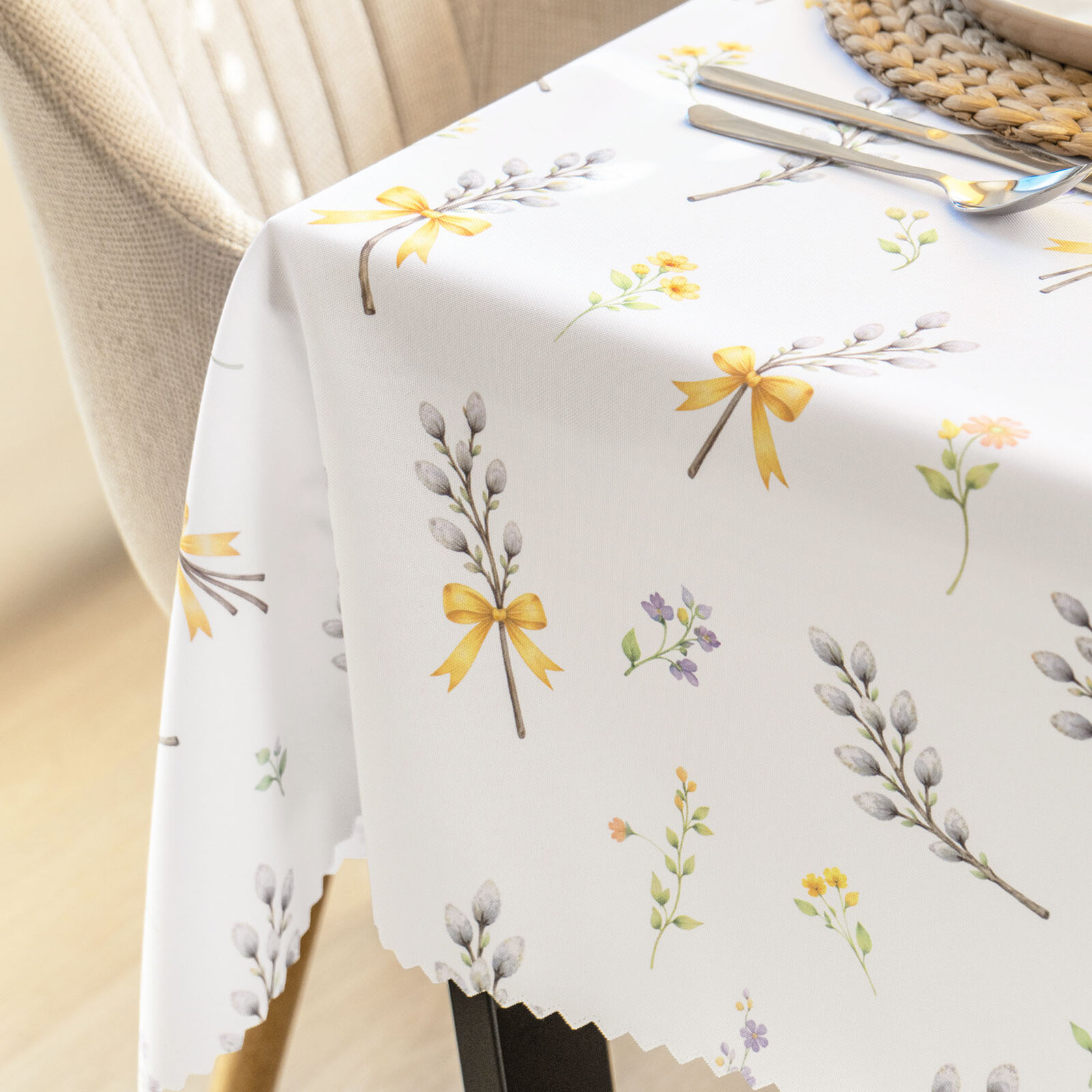 Frühlings-Eckige Teflon-Tischdecke - Weidenkätzchen