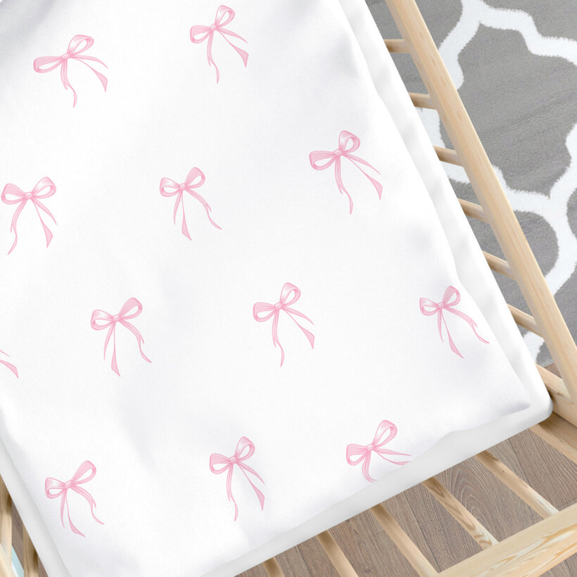 Bettwäsche für Babybetten aus Baumwolle - rosa Schleifen