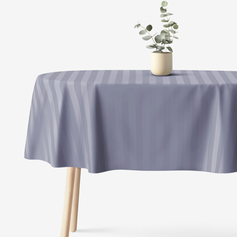 Festliche ovale Damast-Tischdecke - dunkelgraue Streifen mit Satin-Glanz