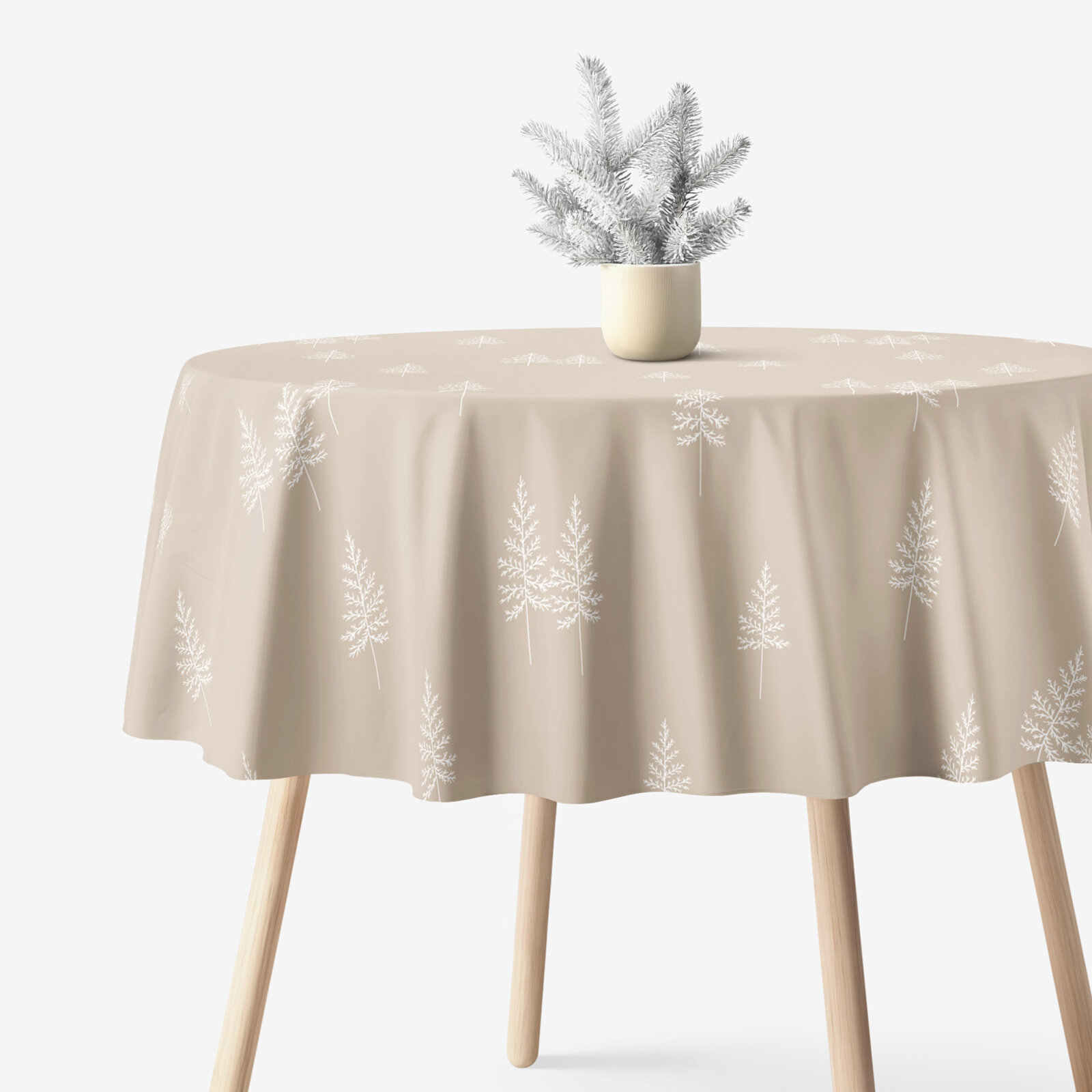 Runde Weihnachts-Tischdecke 100% Baumwolle - Nordische Tannenbäume