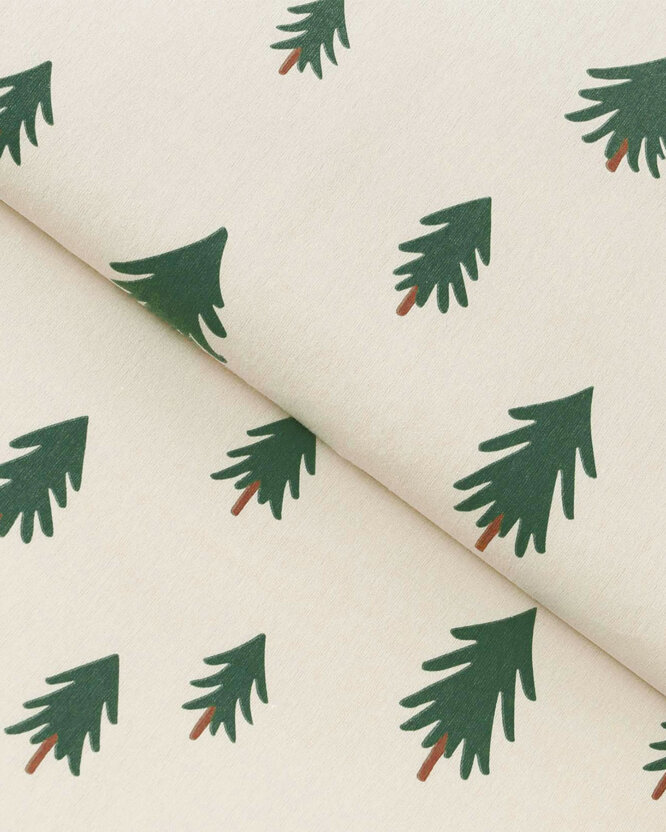 Weihnachtlicher Flanellstoff - Bäumchen auf natur