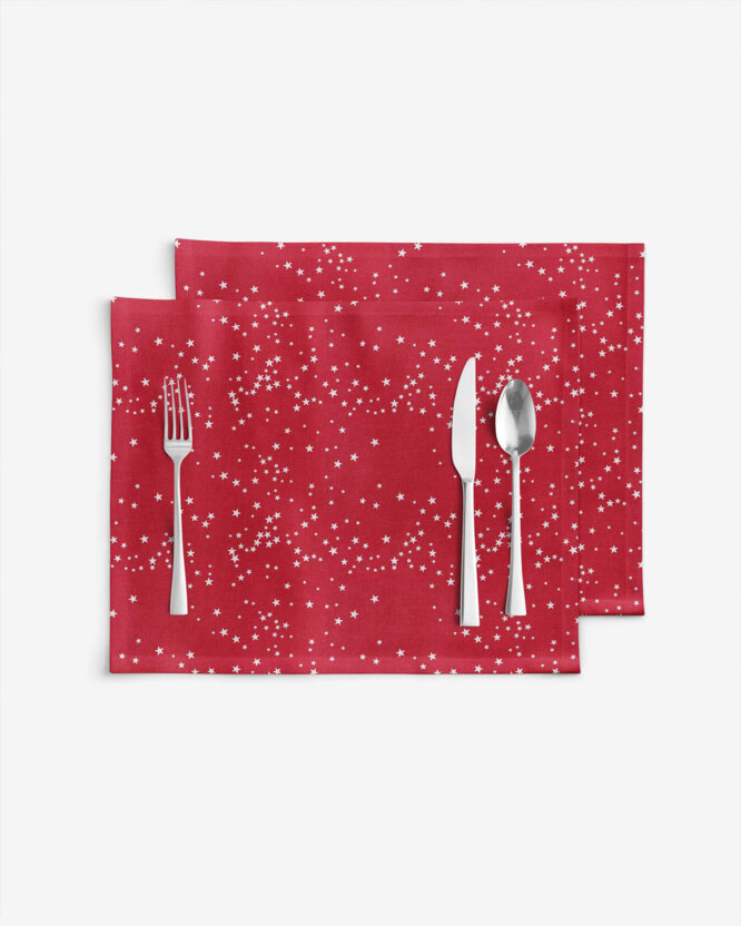 Weihnachtliches Tischset Valencia - Sterne auf rotem Hintergrund - Set 2 Stücke