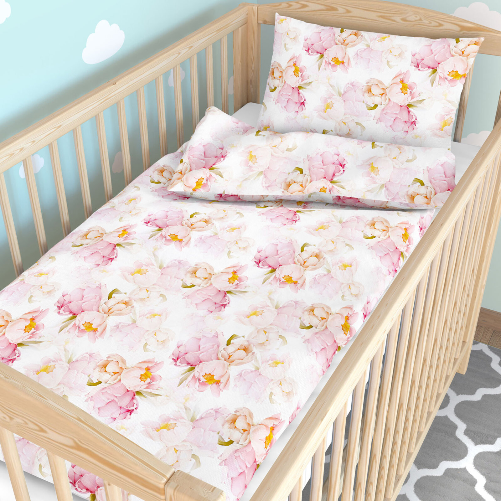 Bettwäsche für Babybetten aus Baumwolle - Blühende Pfingstrosen