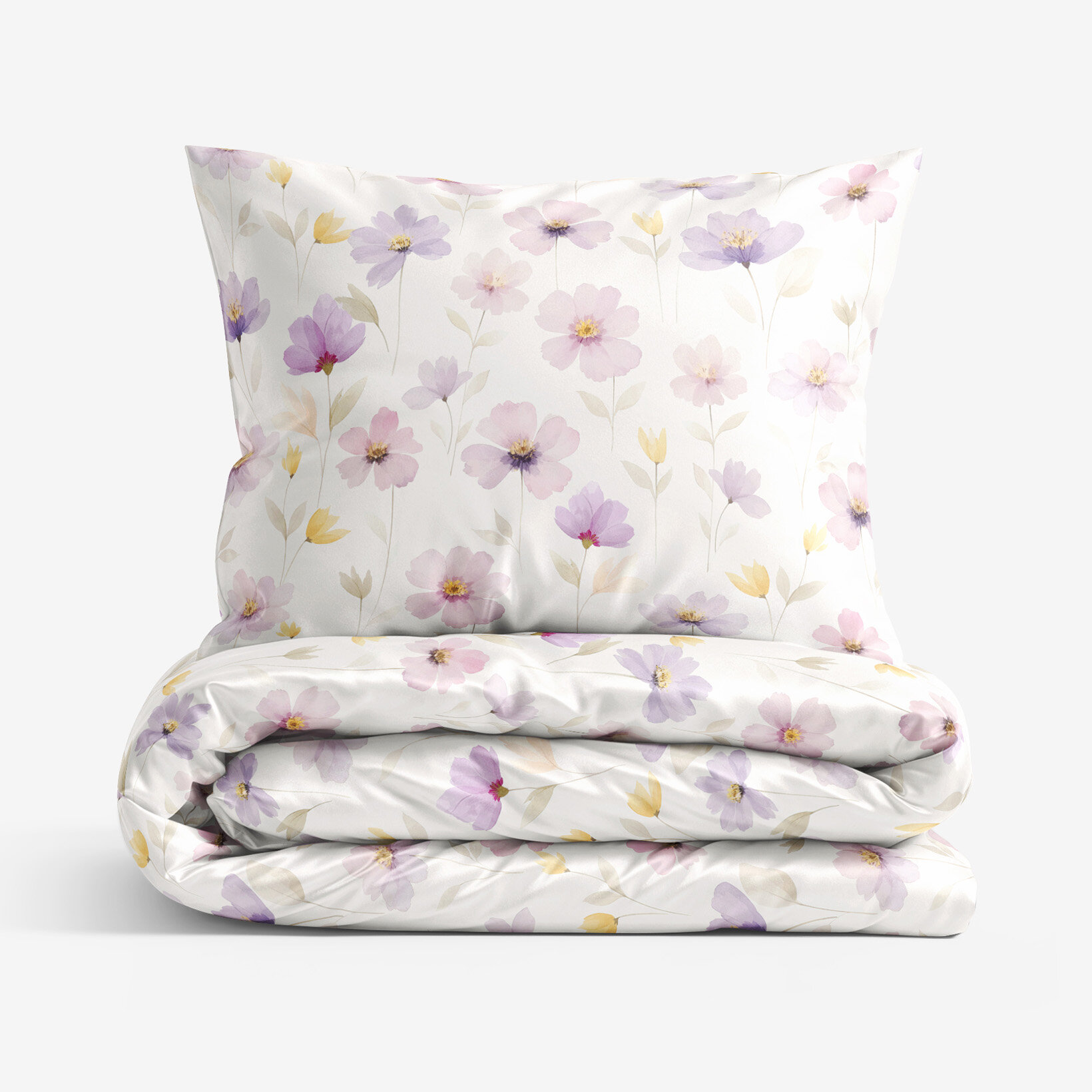 Bettwäsche aus Mako-Satin – Lila Blüten