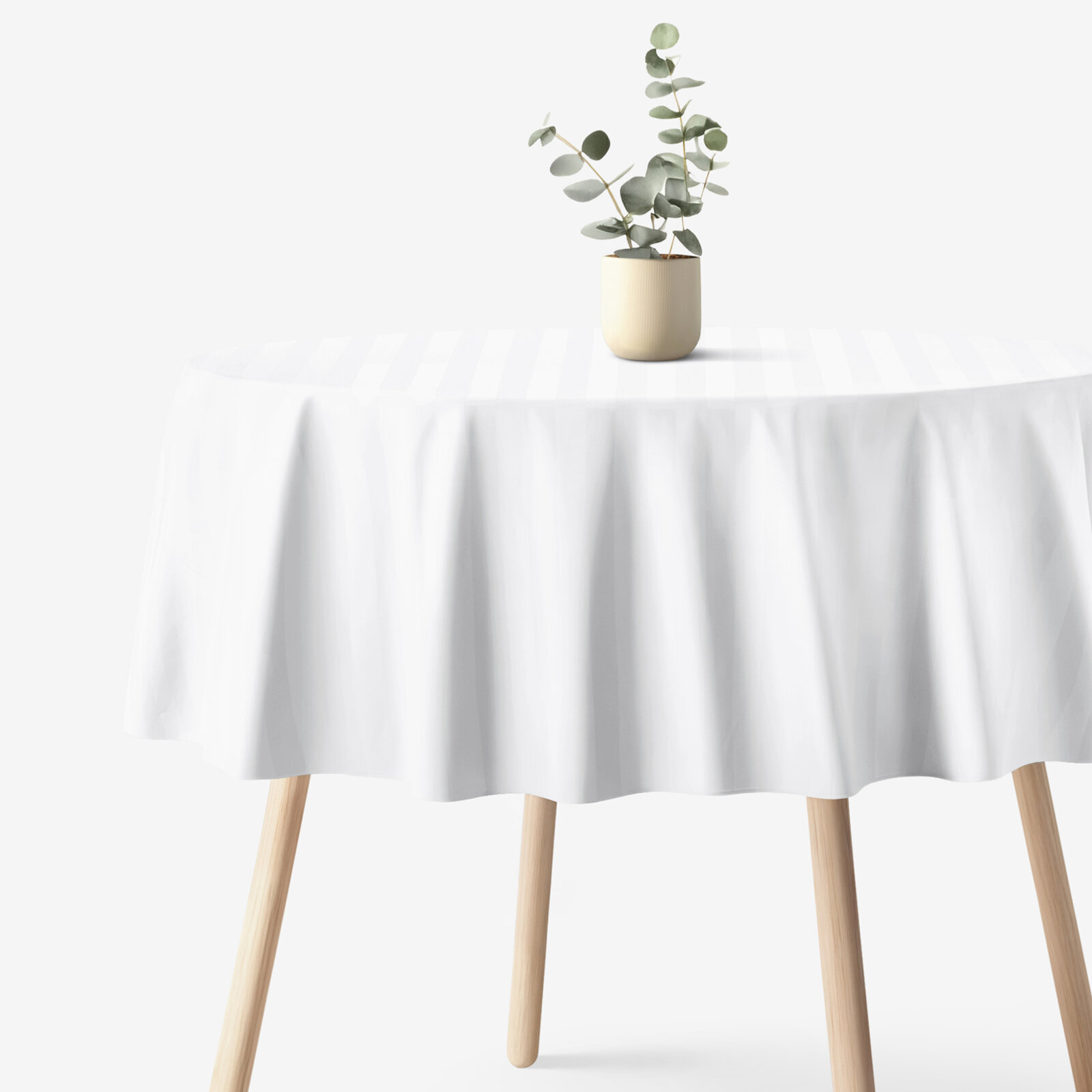 Festliche runde Damast-Tischdecke - weiße Streifen mit Satin-Glanz