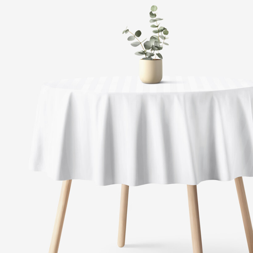 Festliche runde Damast-Tischdecke - weiße Streifen mit Satin-Glanz