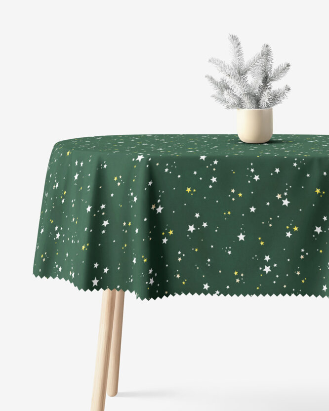 Ovale Weihnachts-Tischdecke Teflon - Sterne auf Grün