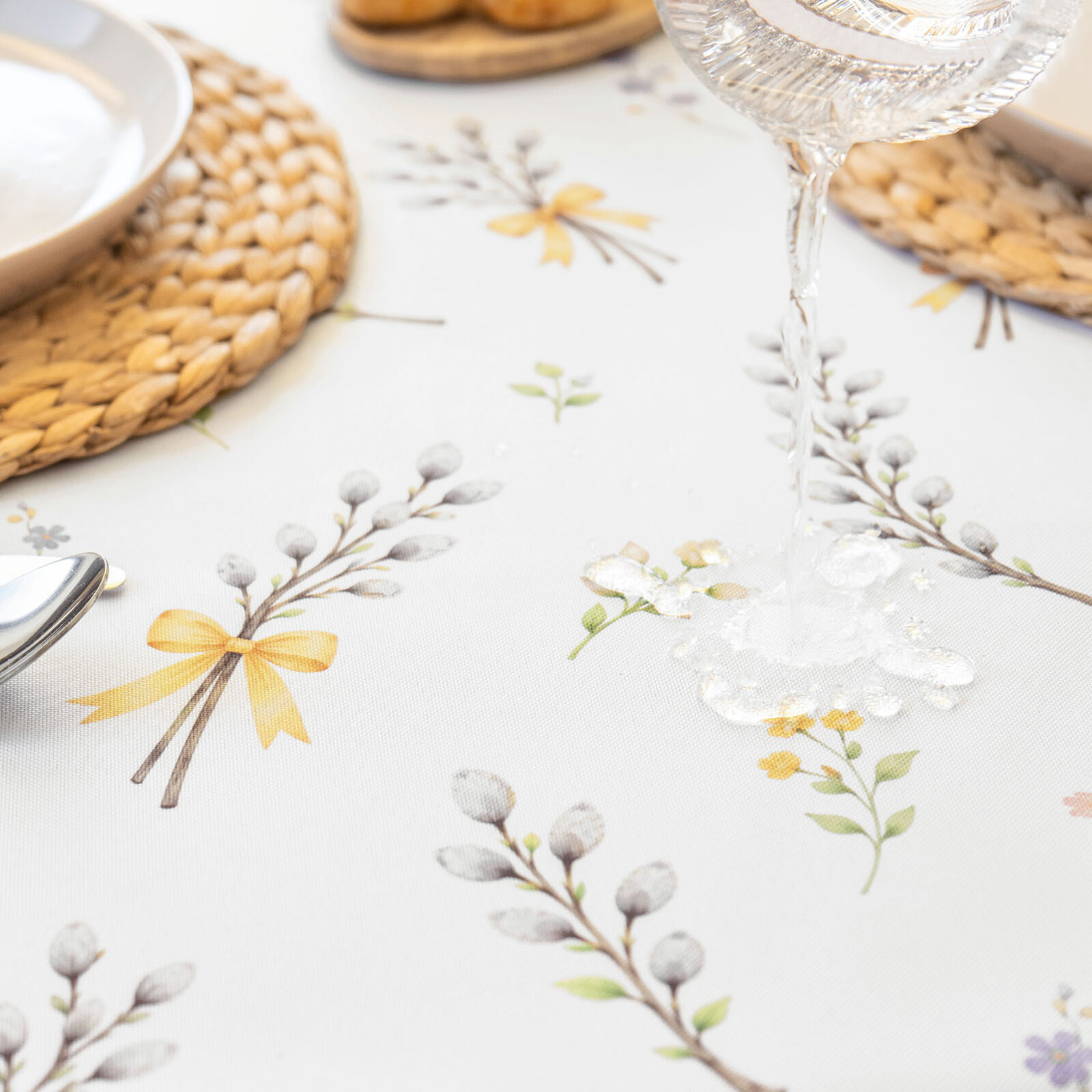 Frühlings-Eckige Teflon-Tischdecke - Weidenkätzchen