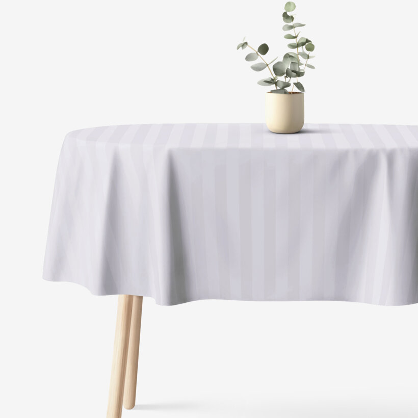 Festliche ovale Damast-Tischdecke - hellgraue Streifen mit Satin-Glanz