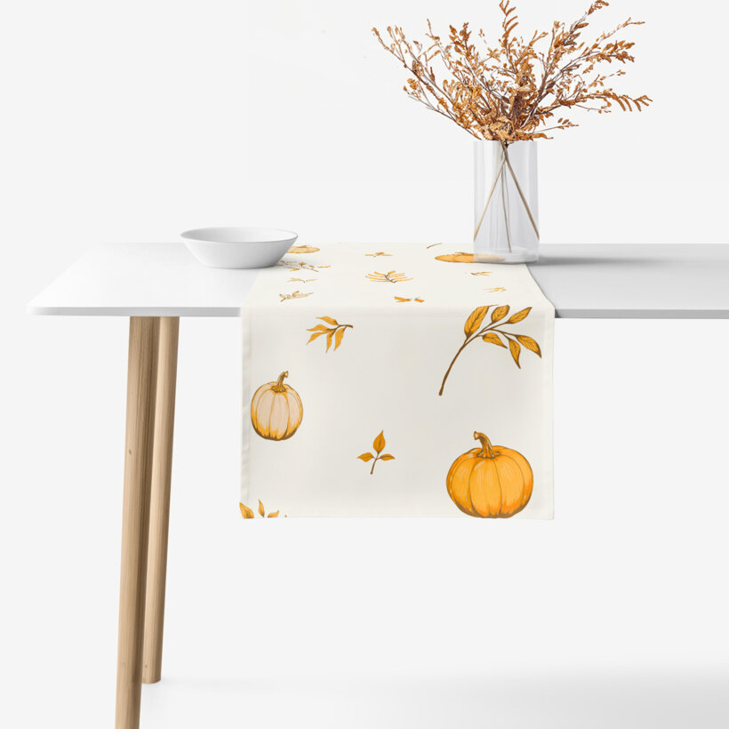 Tischläufer aus 100% Baumwolle - Herbstkürbisse und Blätter