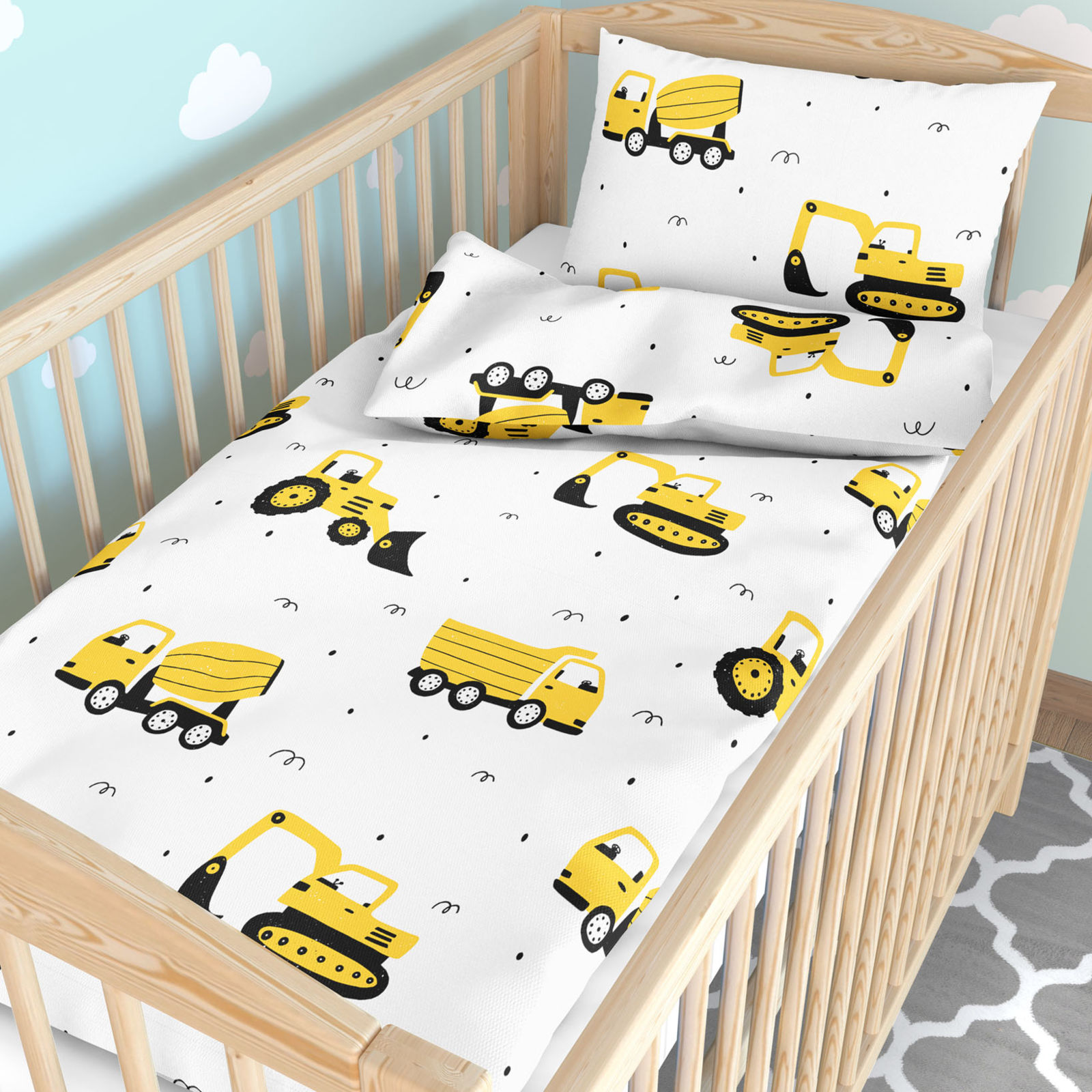 Bettwäsche für Babybetten aus Baumwolle - Bagger und Baufahrzeuge