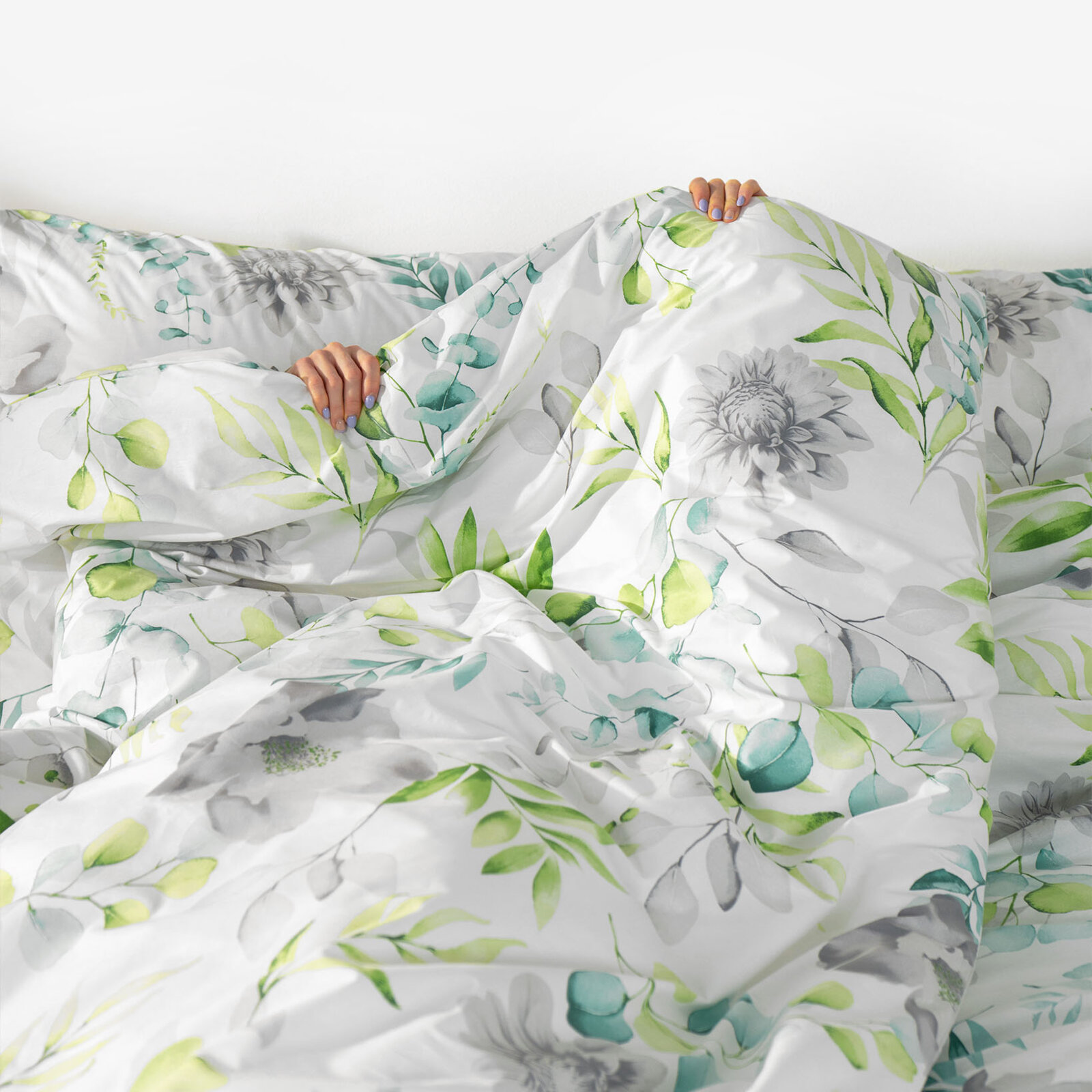 Bettwäsche aus Baumwolle Deluxe - Eukalyptus mit Blumen