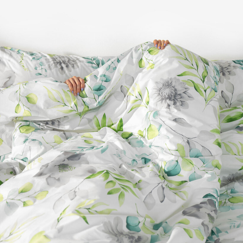 Bettwäsche aus Baumwolle Deluxe - Eukalyptus mit Blumen