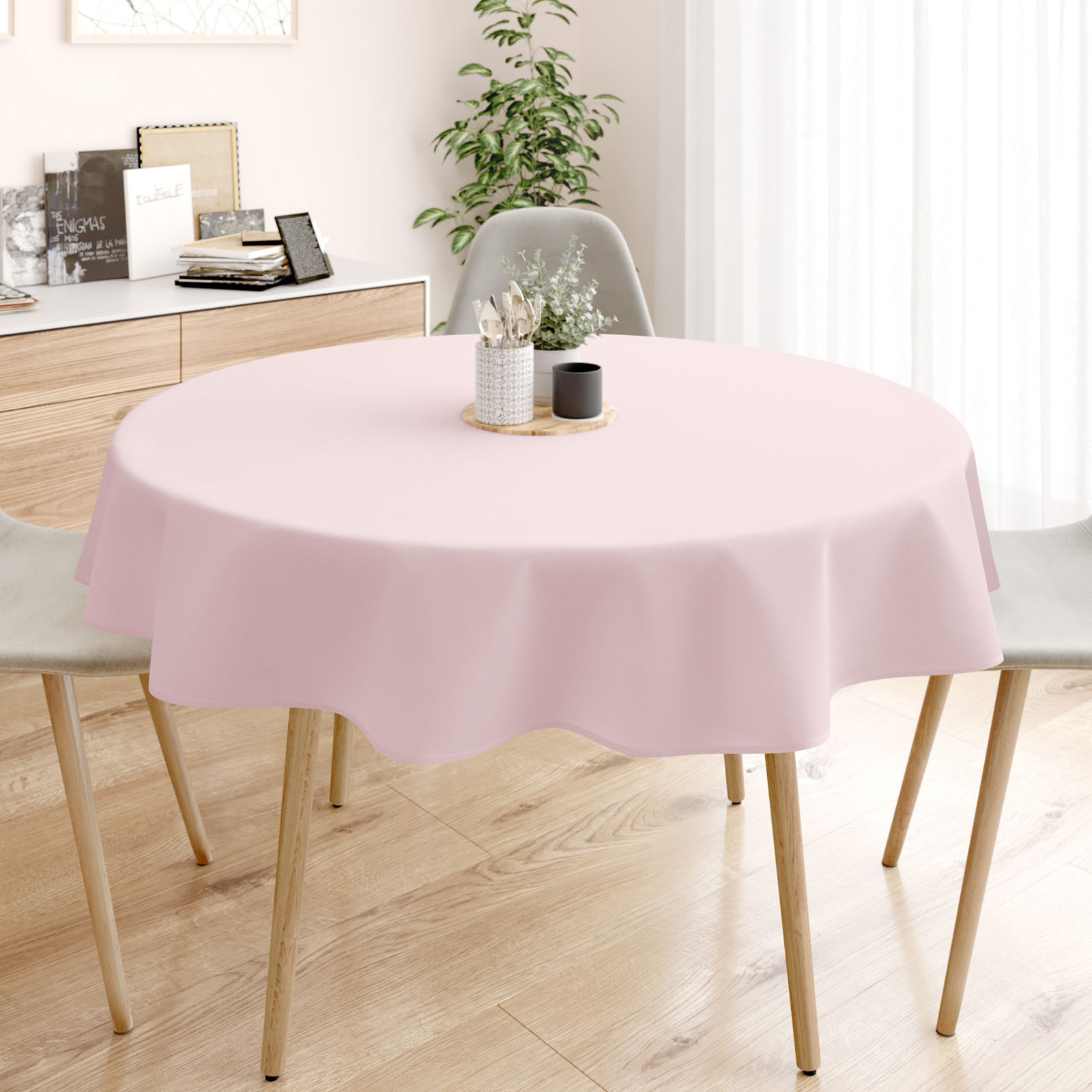 Runde Tischdecke 100% Baumwolle - puderrosa