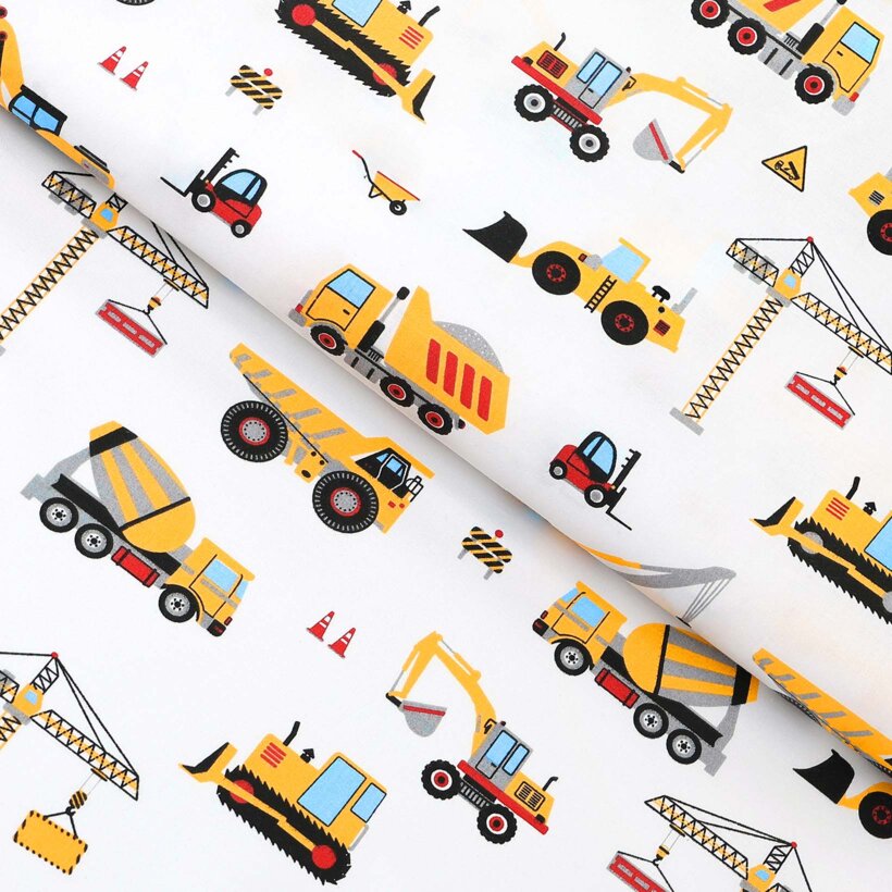 Baumwollstoff - Lastwagen und Bagger