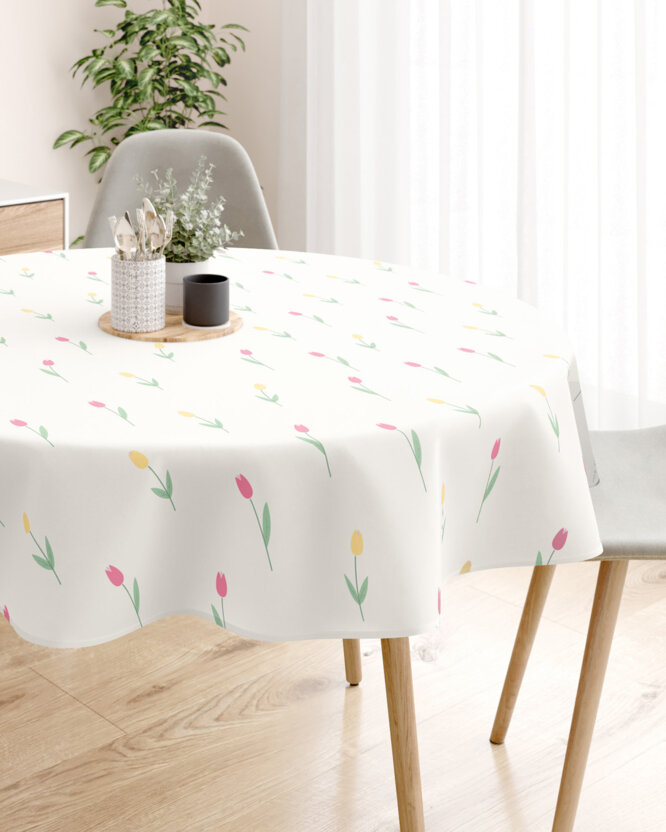 Runde Tischdecke 100% Baumwolle - Tulpen
