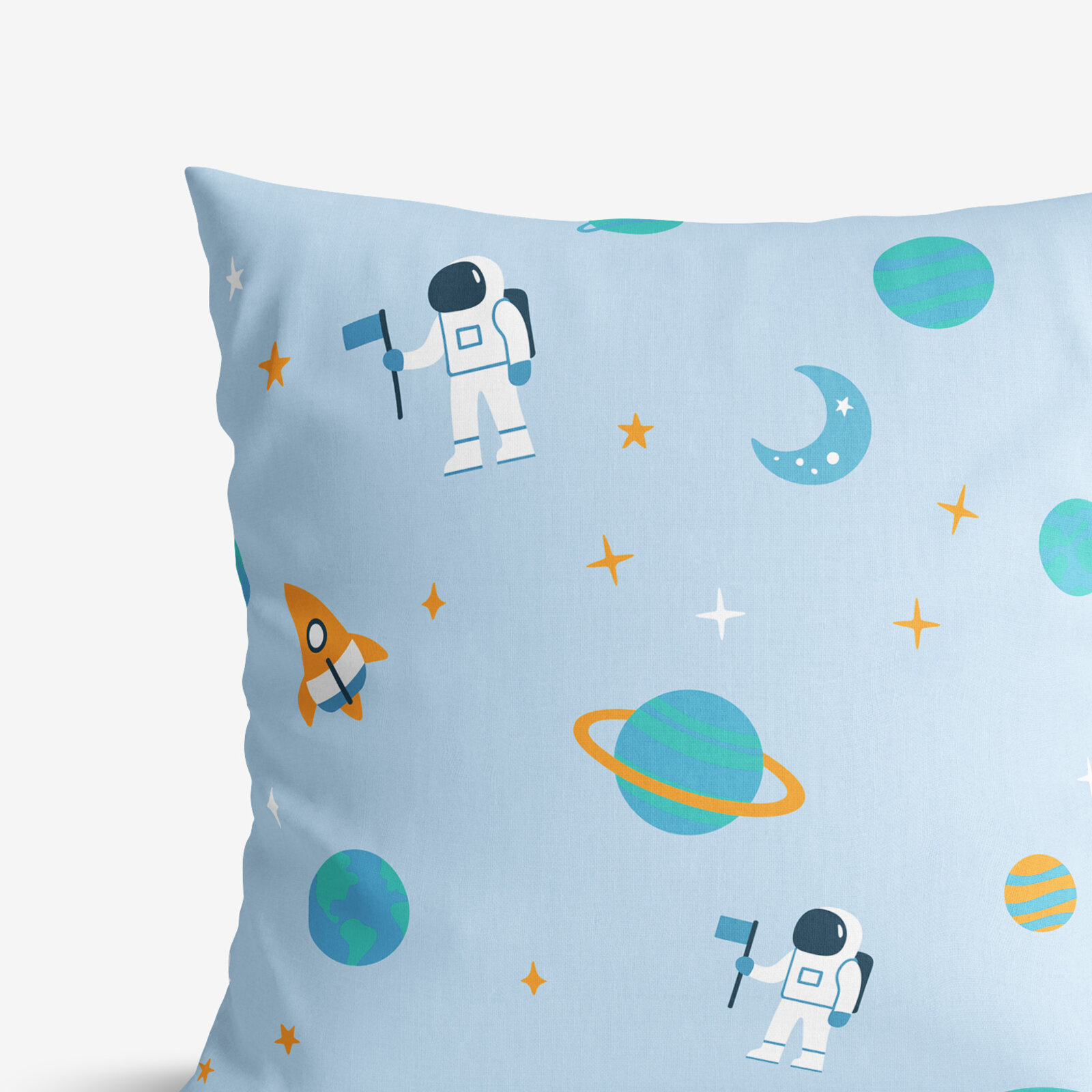 Kinder-Kissenbezug aus Baumwolle - Astronauten im Weltraum