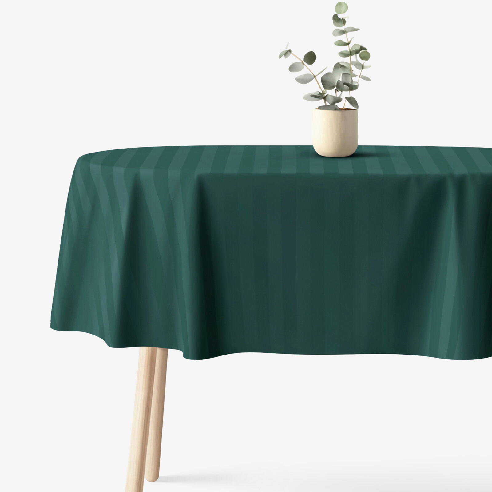 Festliche ovale Damast-Tischdecke - dunkelgrüne Streifen mit Satin-Glanz