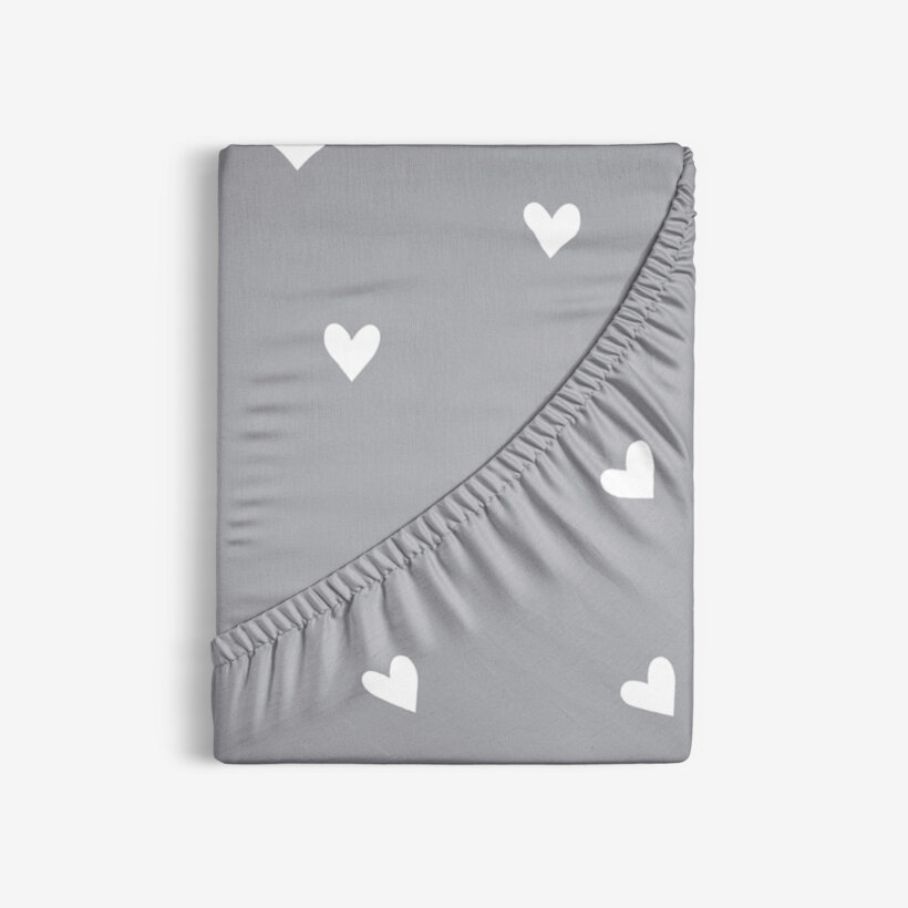Spannbettlaken aus Baumwolle - Herzchen auf Grau